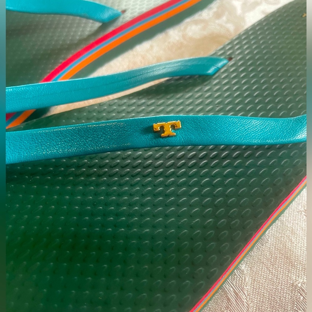 Tory Burch Teal and Green Flip Flops